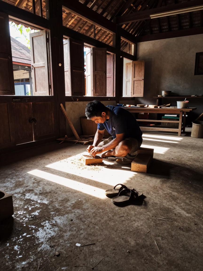 Carving Teak in Denpasar in in Denpasar, Indonesia