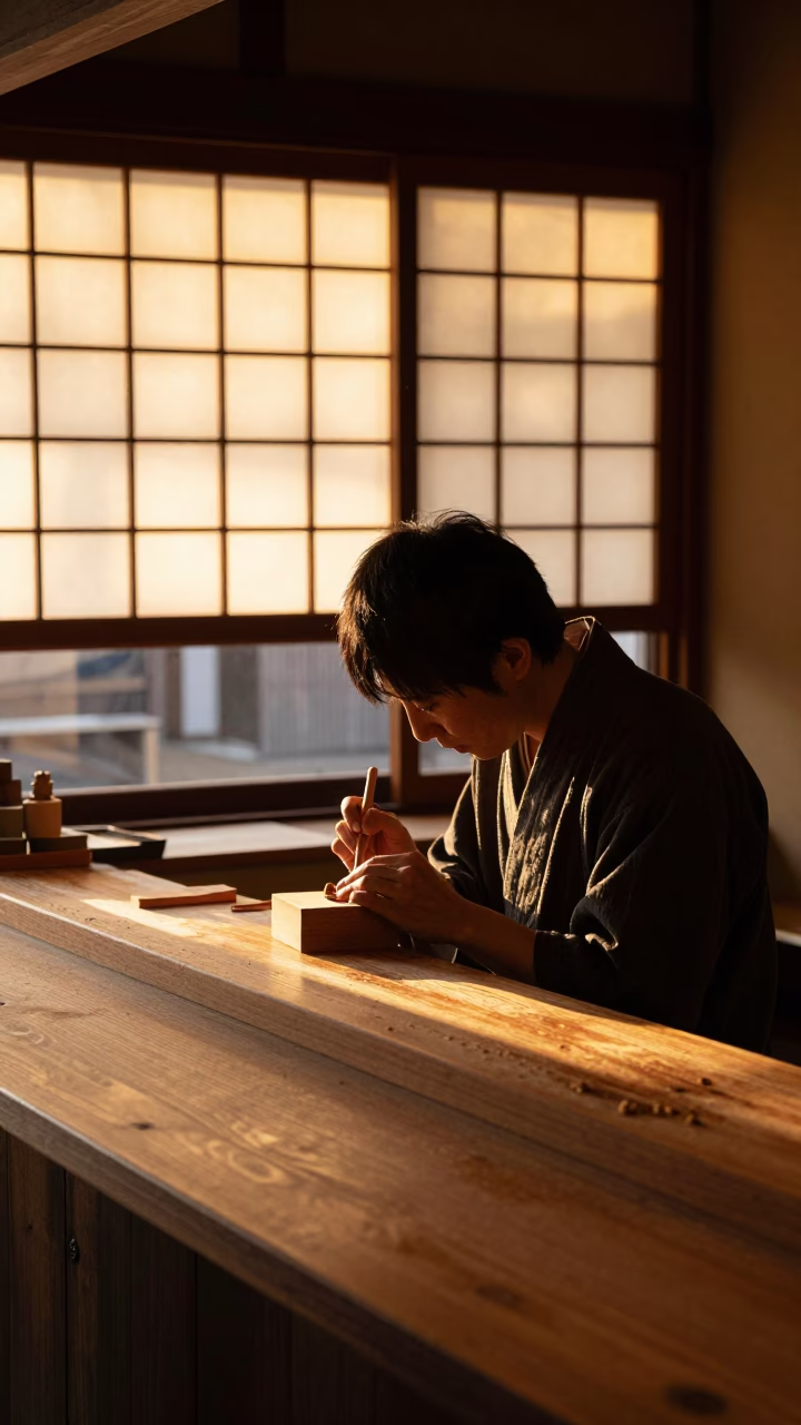 Carving Wood in Kyoto in in Kyoto, Japan