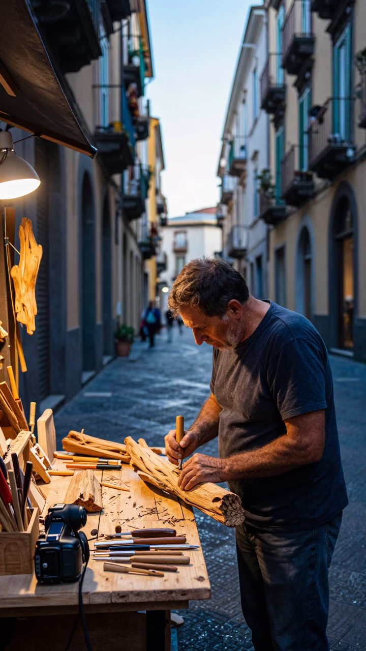 Carving Wood in Naples in in Naples, Italy