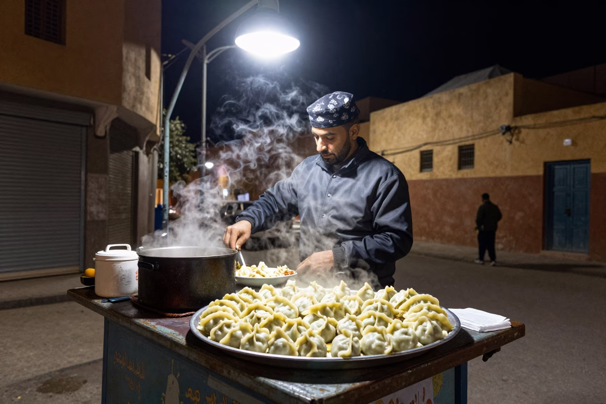 Casablanca Food Scene at Deep In The Night Light in in Casablanca, Morocco