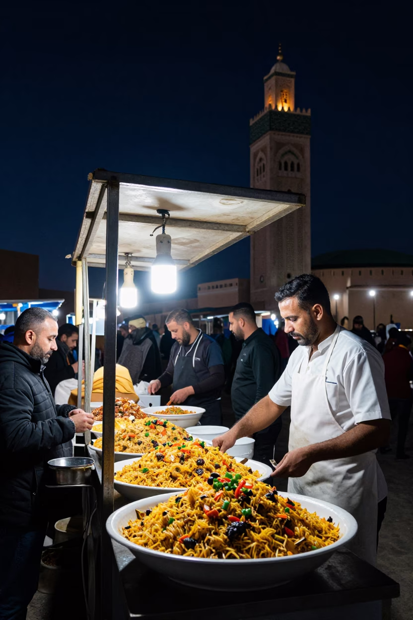 Casablanca Food Stall at The Deepest Night Sky Light in in Casablanca, Morocco