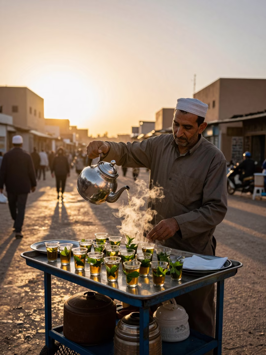 Casablanca Mint Tea at Golden Hour in in Casablanca, Morocco
