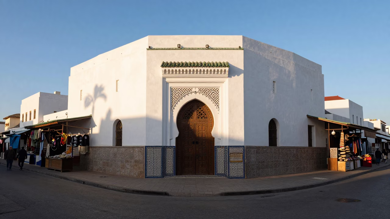Casablanca Morning Light on White Architecture and Local Market Produce in in Casablanca, Morocco