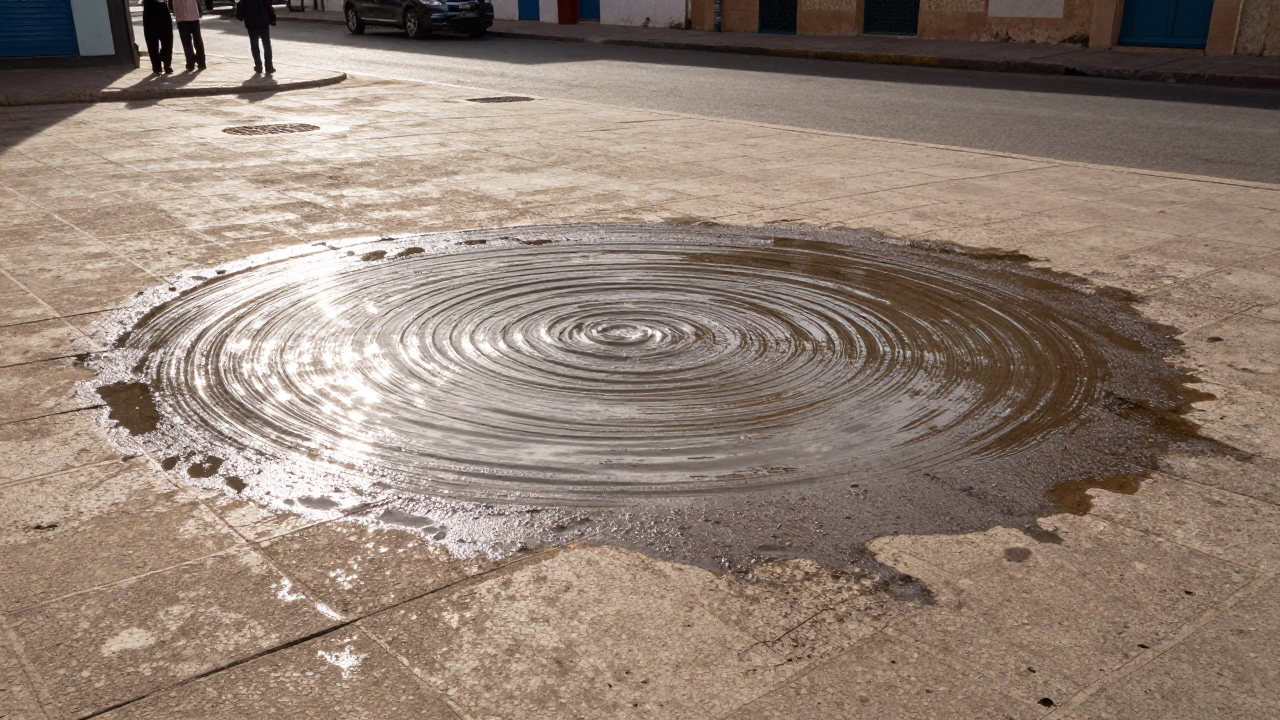 Casablanca Morocco Early Afternoon Street Scene with Water Rings on Tile in in Casablanca, Morocco