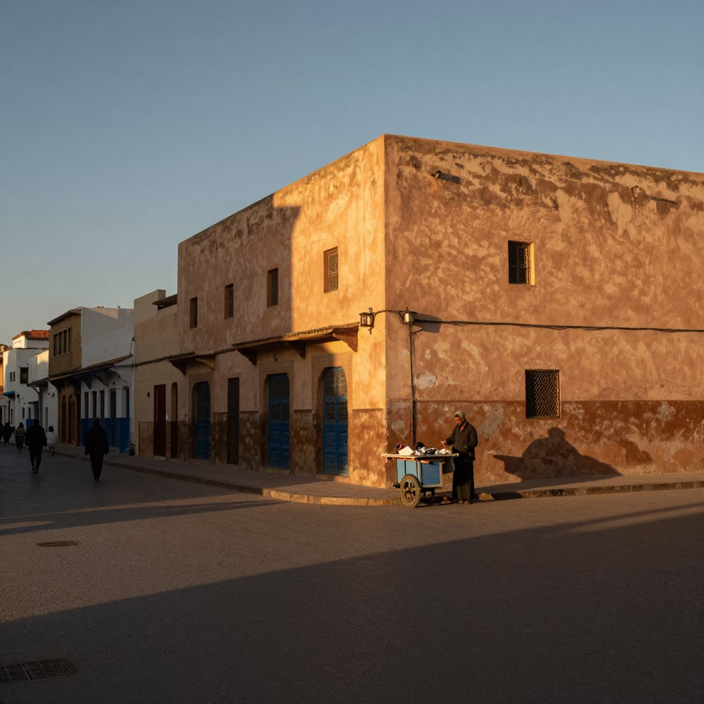 Casablanca Morocco Evening Light Street Scene with Local Life and Urban Details in in Casablanca, Morocco