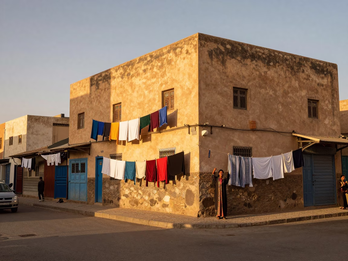 Casablanca Morocco Evening Street Scene with Laundry and Local Life in in Casablanca, Morocco