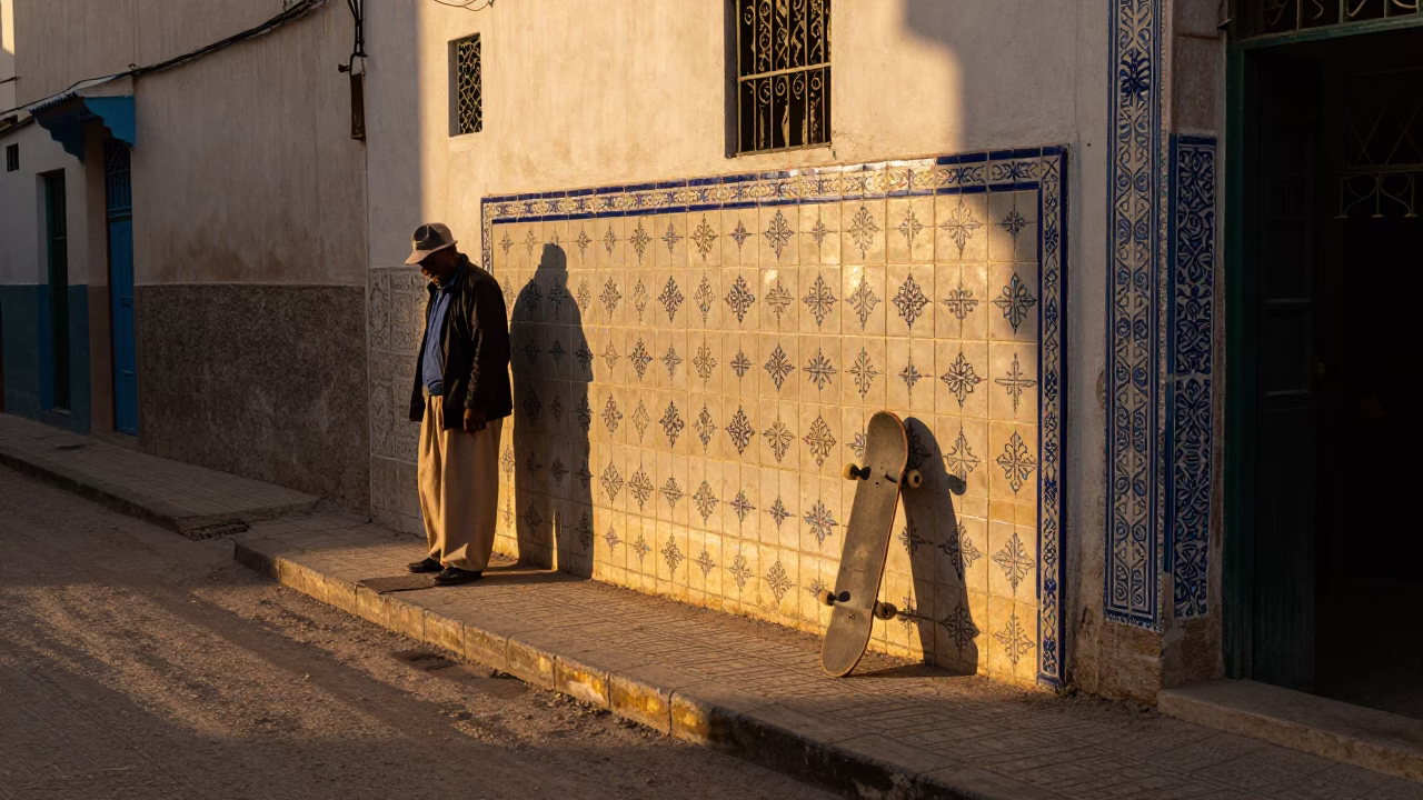 Casablanca Morocco Honeyed Evening Light Ceramic Tile Street Scene in in Casablanca, Morocco