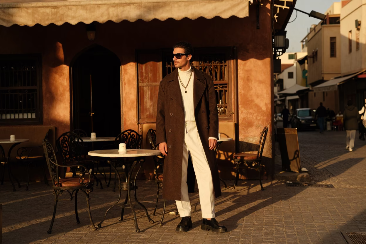 Casablanca Morocco Honeyed Evening Light High Fashion Street Scene with Incense Holder in in Casablanca, Morocco