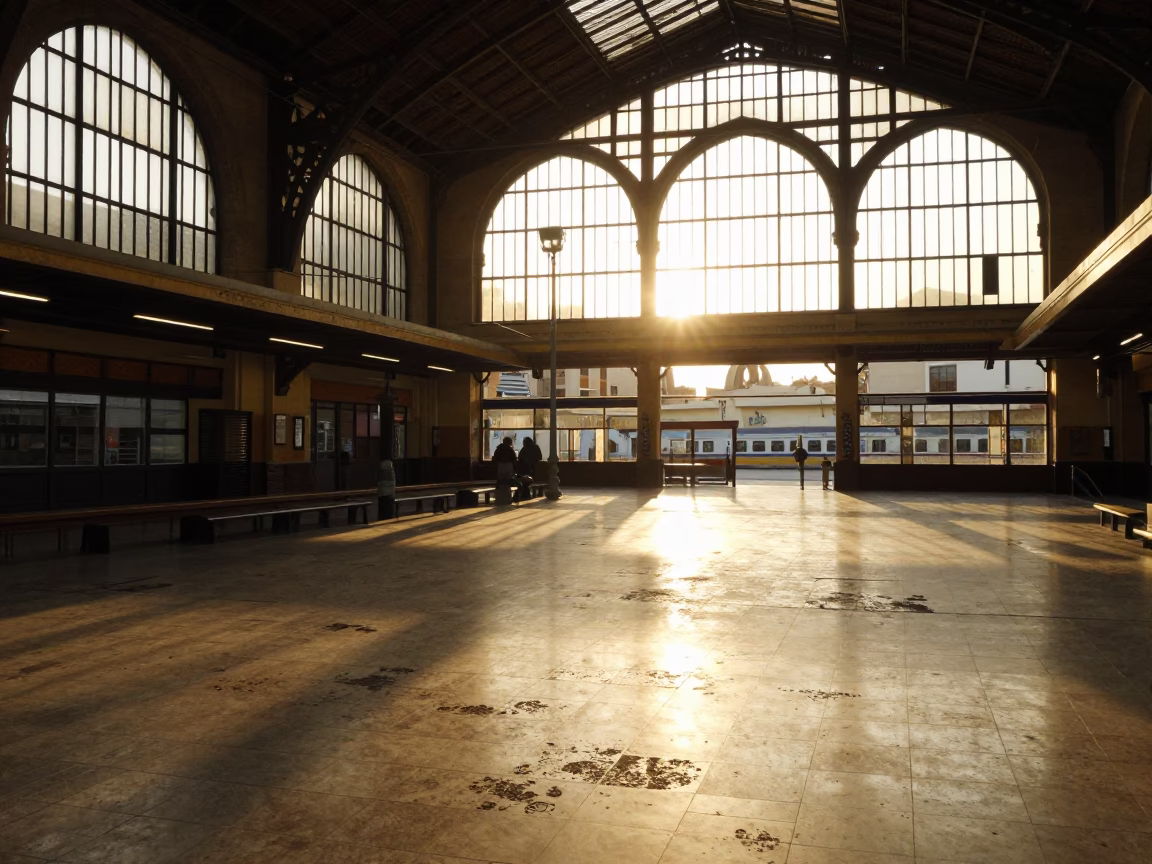 Casablanca Morocco Just After Sunrise Train Station Arched Roof and Scuffed Tile Floor in in Casablanca, Morocco