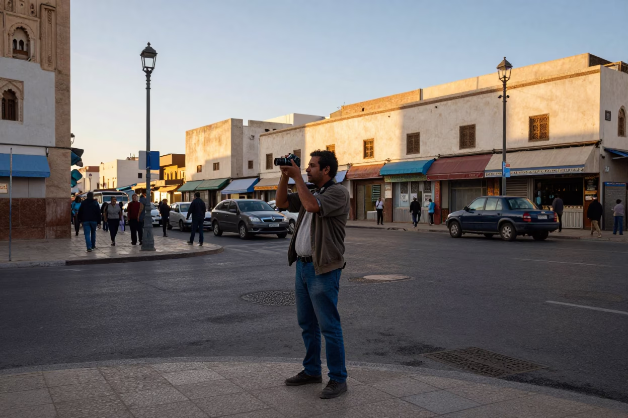 Casablanca Morocco Late Afternoon Street Photographer Capturing Local Life in in Casablanca, Morocco