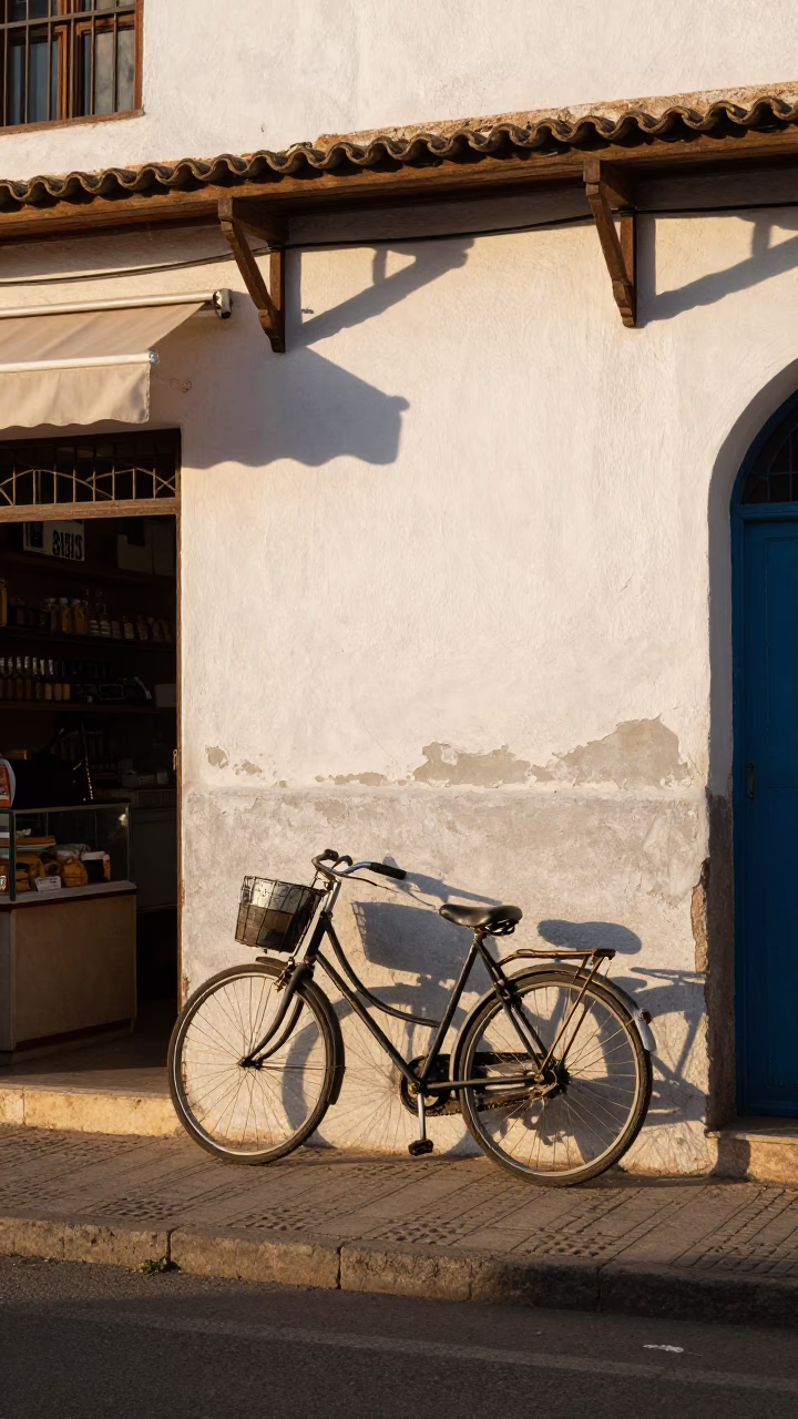 Casablanca Morocco Late Afternoon Street Scene with Bicycle and Bakery Exterior in in Casablanca, Morocco