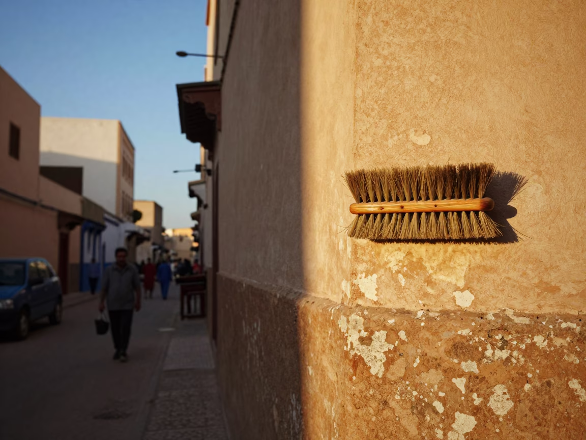 Casablanca Morocco Late Afternoon Street Scene with Coat Brush and Chili Peppers in in Casablanca, Morocco