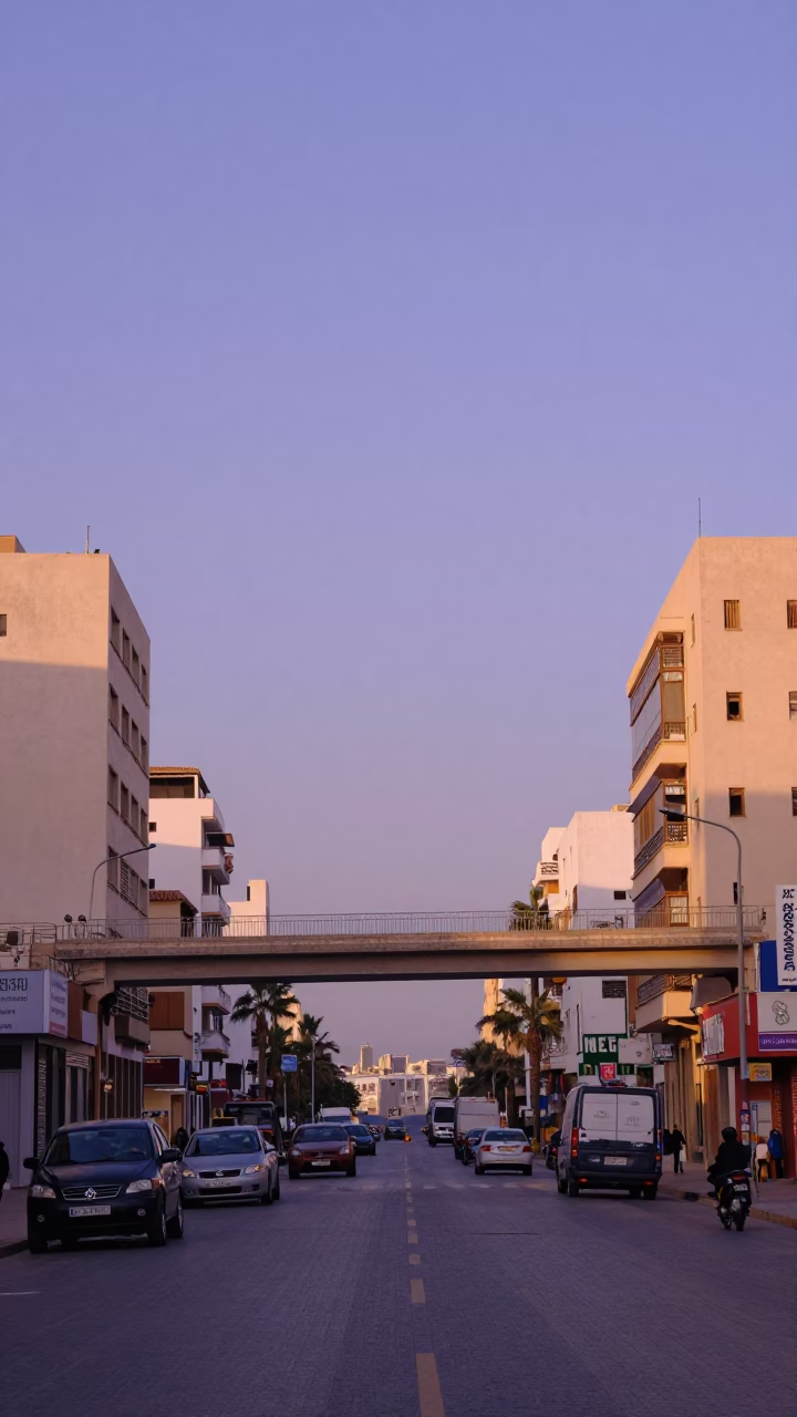 Casablanca Morocco Late Afternoon Street Scene with Overpass and Jewel Beetle in in Casablanca, Morocco