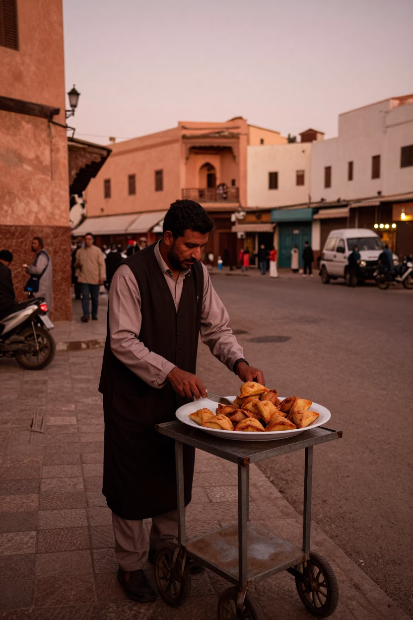 Casablanca Morocco Street Scene Before Dusk with Traditional Plate and Iron Hardware in in Casablanca, Morocco