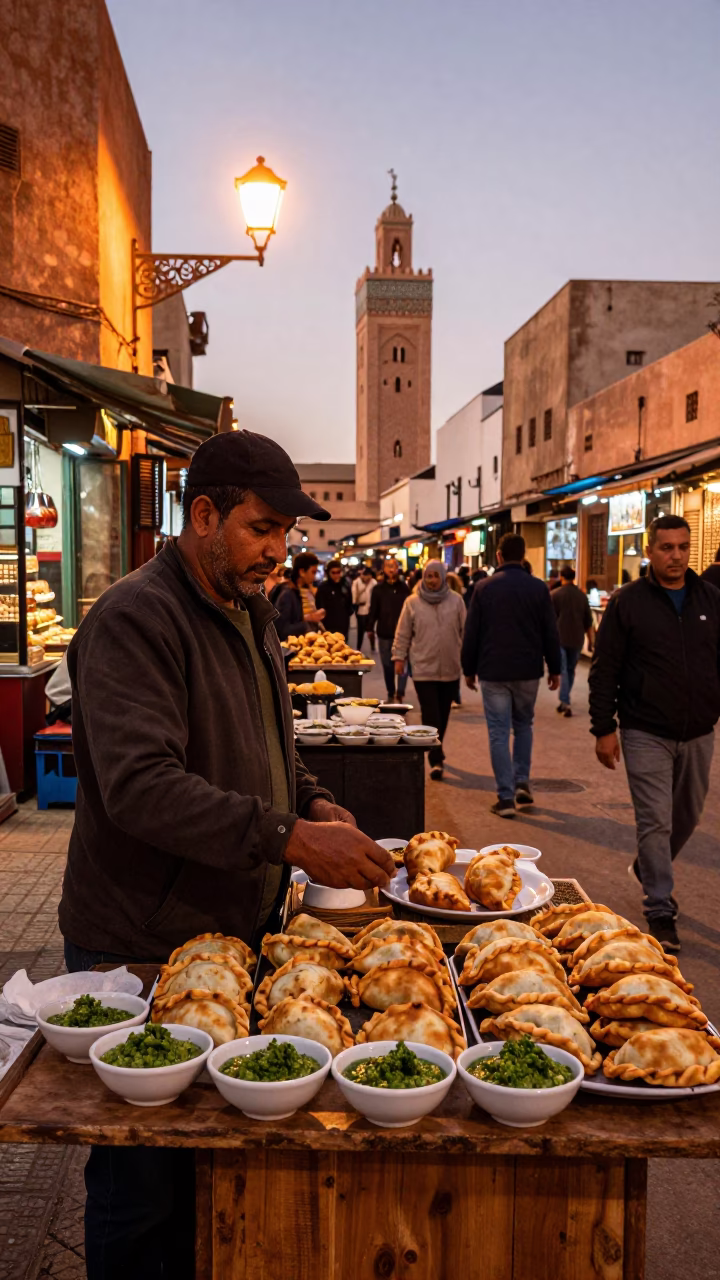 Casablanca Morocco Street Scene Copper Light Before Dusk Busy Market Moment in in Casablanca, Morocco