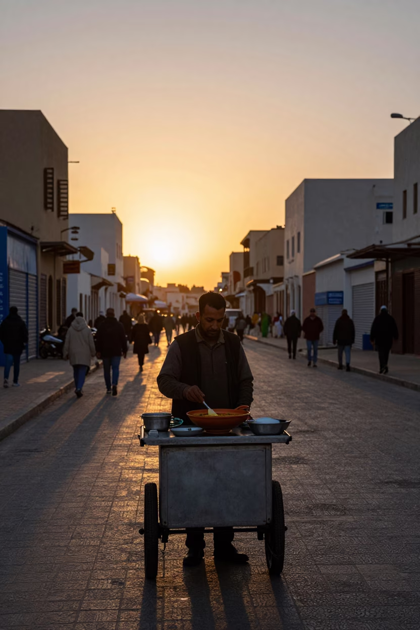 Casablanca Morocco Street Scene Evening Light Harira Soup and Local Life in in Casablanca, Morocco