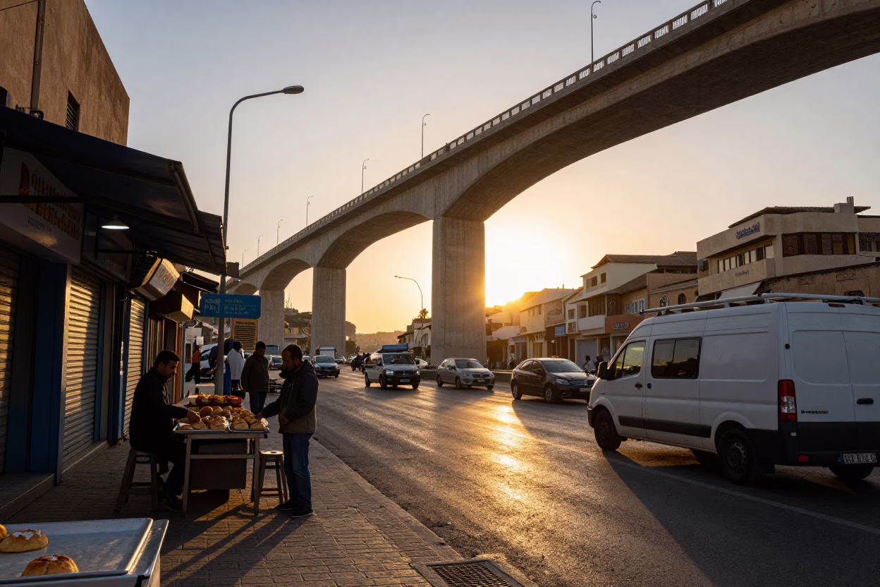Casablanca Morocco Sunset Street Scene with Baking Sheet and Pastry Brush in in Casablanca, Morocco