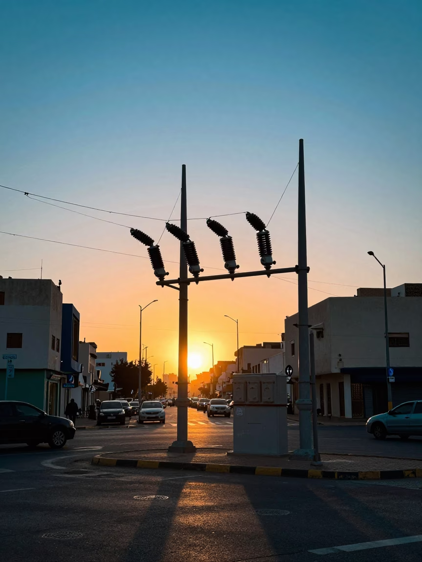 Casablanca Morocco Sunset Street Scene with Substation and Urban Details in in Casablanca, Morocco