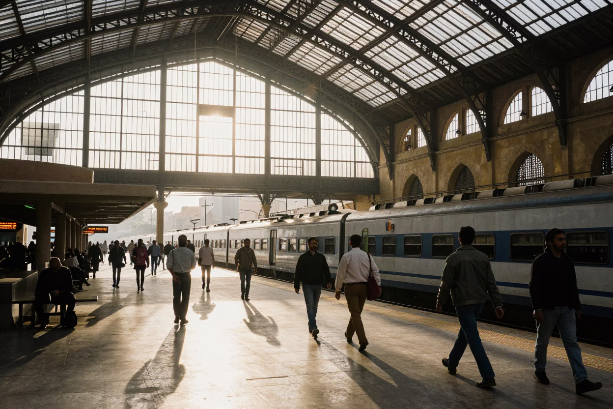 Casablanca Morocco Train Station Arched Roof Morning Commute Realistic Photograph in in Casablanca, Morocco