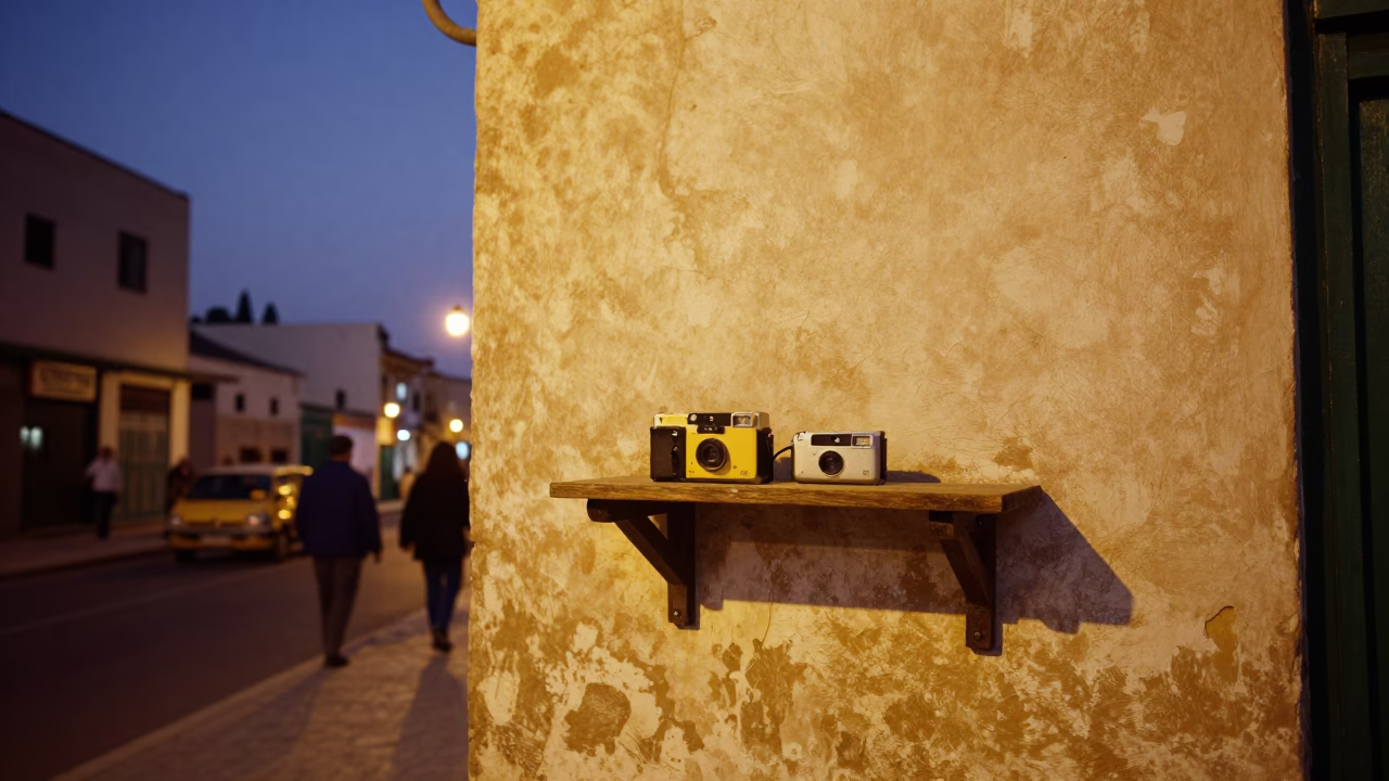 Casablanca Morocco Twilight Street Scene with Wall Shelf and Local Interaction in in Casablanca, Morocco