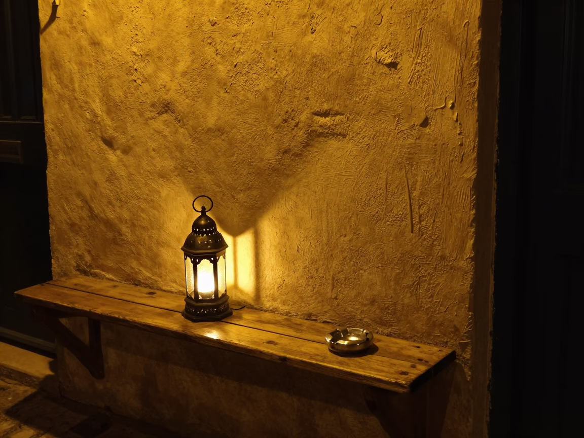 Casablanca Night Street Scene with Lantern and Ashtray in Morocco in in Casablanca, Morocco