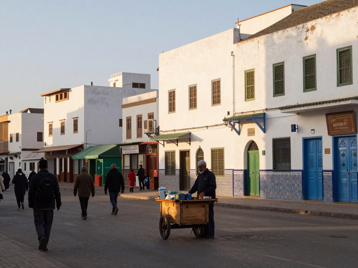 Casablanca Street Scene at As First Light Reaches The Scene in in Casablanca, Morocco