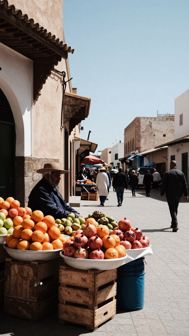Casablanca Street Scene at Bright Midmorning Light in in Casablanca, Morocco