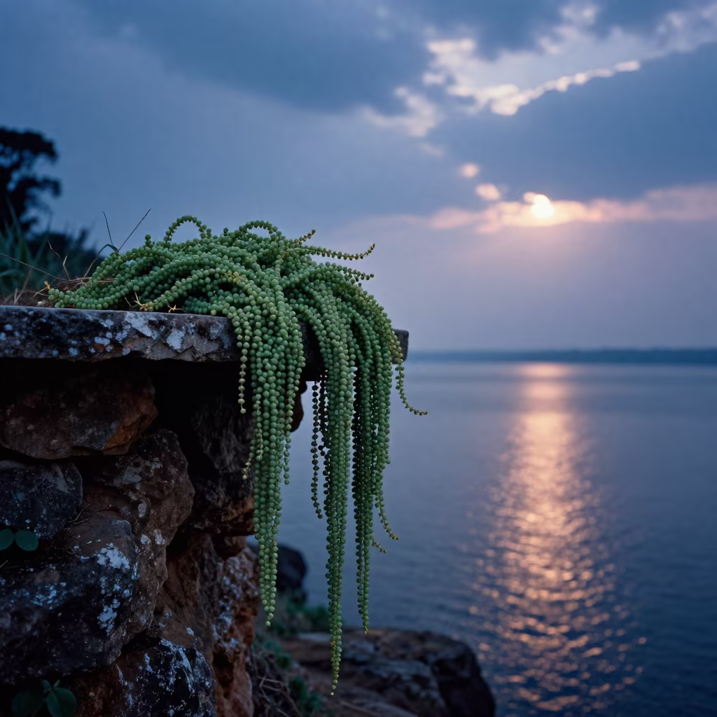 Cascading String Pearls on Enugu Cliff Edge in along a salt-sprayed cliff edge near Enugu