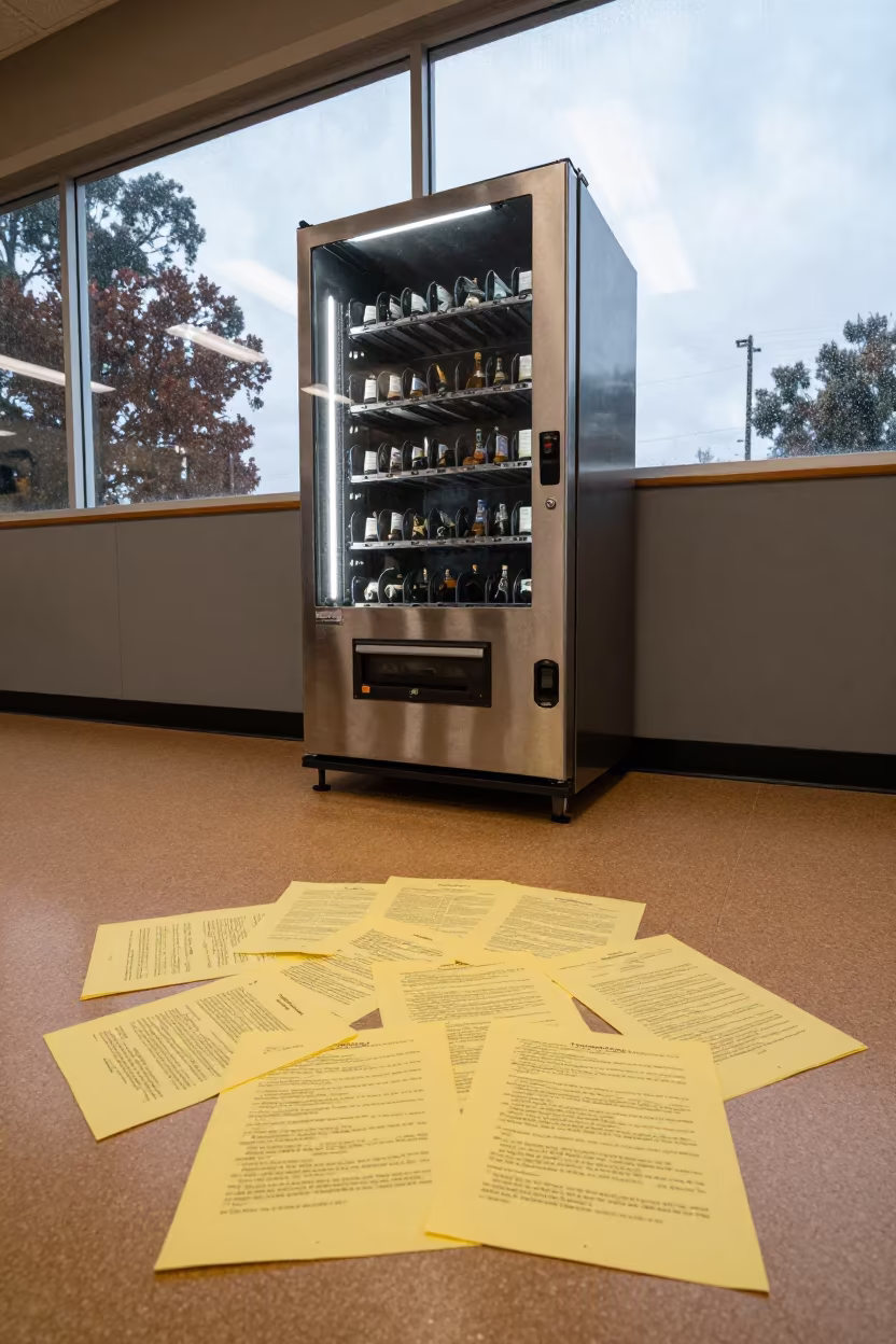 Case Notes on Gym Floor Near Vending Machine in inside a polling station gymnasium in Perth