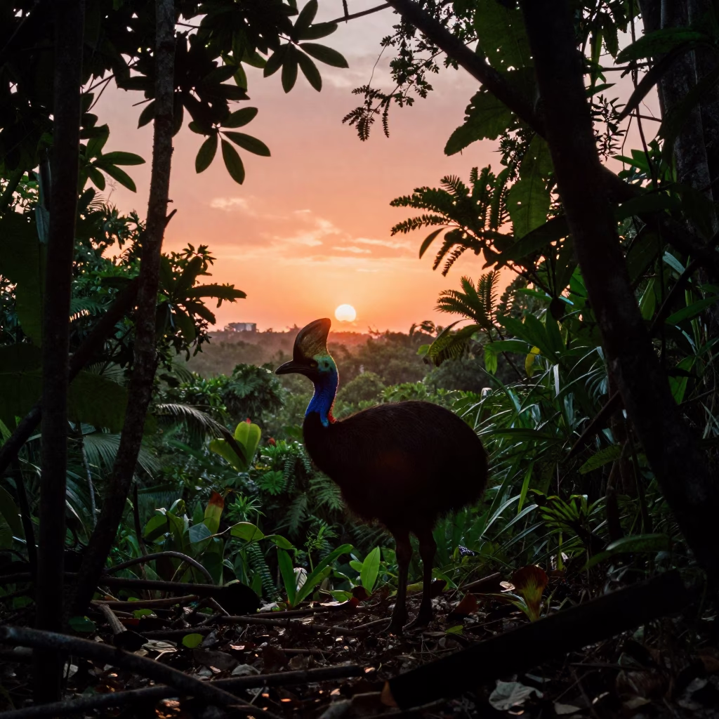 Cassowary Blue Neck Sunset Havana Jungle in near Vedado, Havana