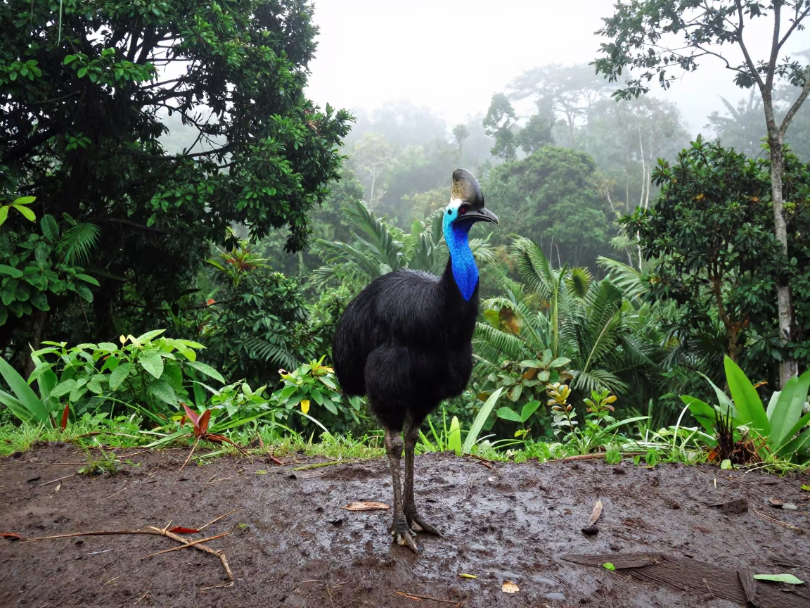 Cassowary Blue Neck on Wind-Scoured Ridge in on a wind-scoured ridge in Indonesia