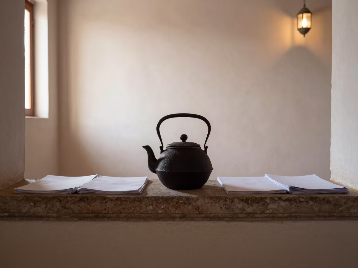 Cast Iron Teapot on Flores Stone Ledge in on a stone ledge in Flores