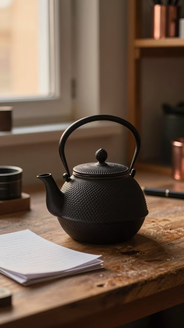 Cast Iron Teapot on Workshop Shelf in on a workshop shelf near Kitchener