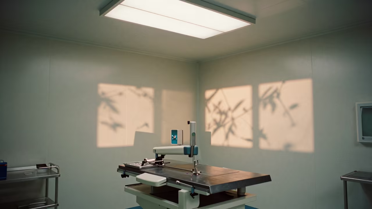 Cast saw cart in Balkanabat surgical prep room in in a surgical prep area in Balkanabat