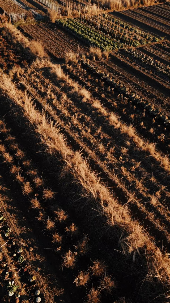 Castile Allotment Gardens Aerial Late Autumn Dawn in in Castile