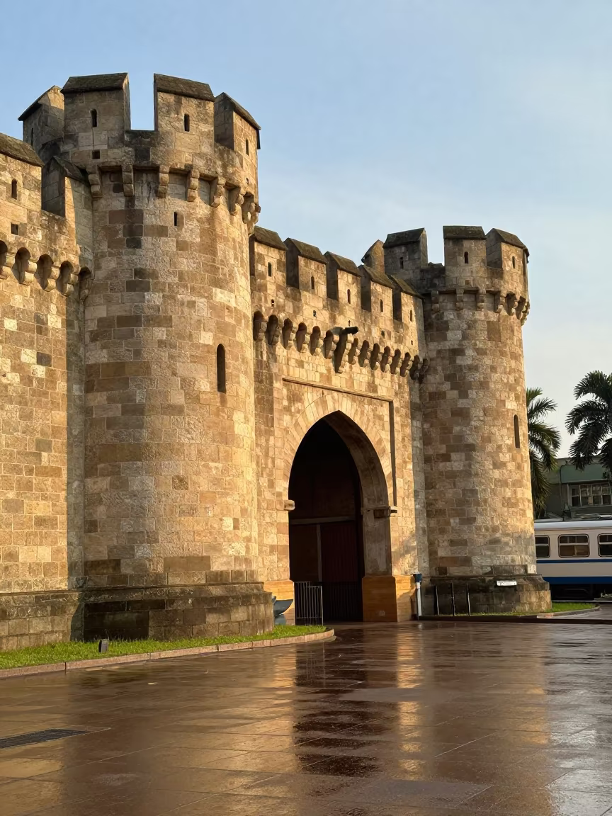 Castle Barbican Inside Restored Train Terminal Luanda in inside a restored train terminal in Luanda
