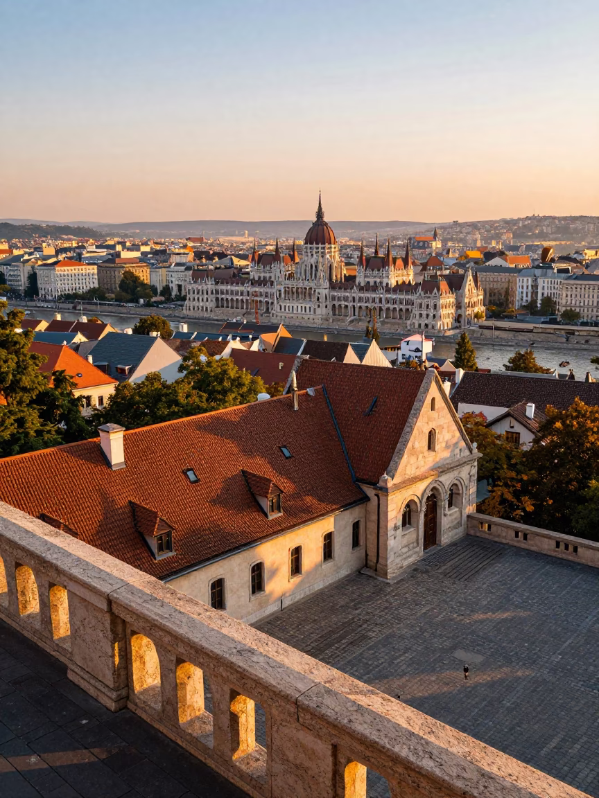 Castle District From Gellért Hill Observatory Terrace in Budapest in in Budapest, Hungary