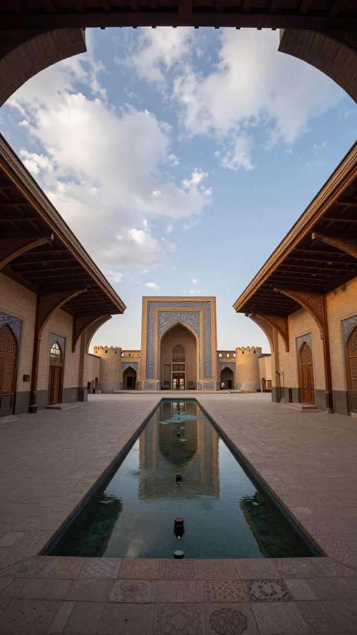 Castle Moat Projection in Bukara Terminal in inside a restored train terminal in Bukhara