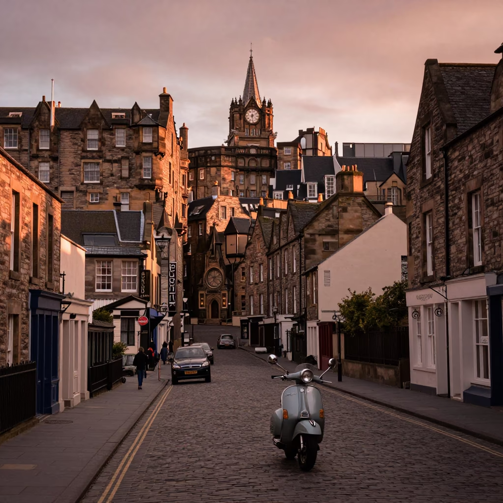 Castle Rock And Royal Mile Street Scene in Edinburgh in in Edinburgh, United Kingdom