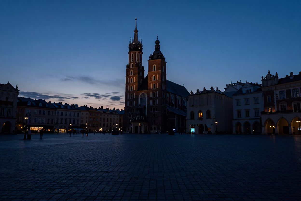 Castle Silhouette in Krakow at The Predawn Darkness Light in in Krakow, Poland