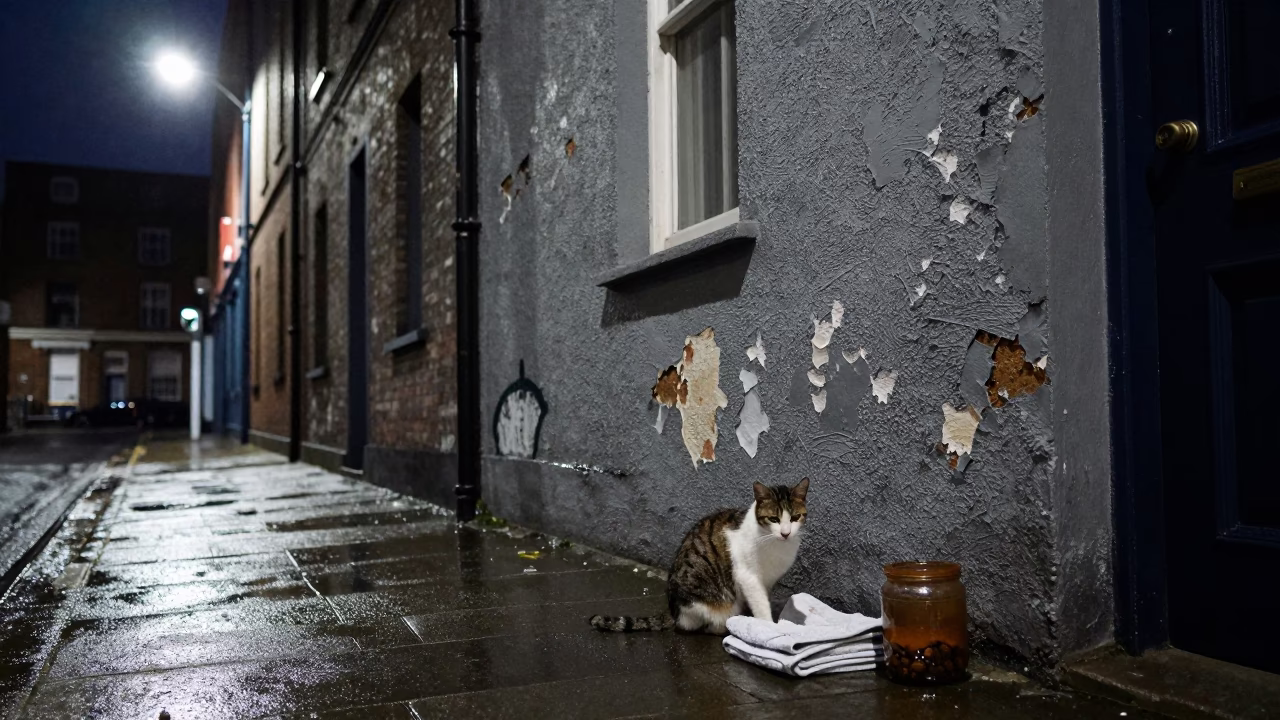 Cat after dark in Dublin in in Dublin, Ireland