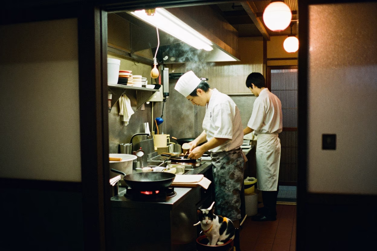 Cat after dark in Kyoto in in Kyoto, Japan