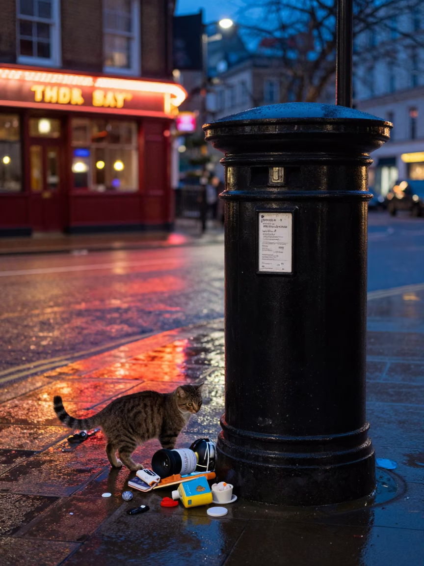 Cat after dark in London in in London, United Kingdom