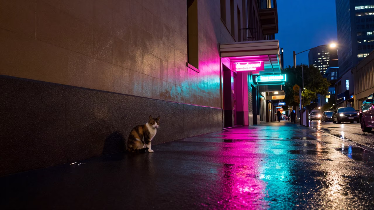 Cat after dark in Melbourne in in Melbourne, Victoria, Australia