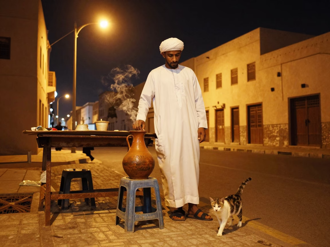Cat after dark in Muscat in in Muscat, Oman