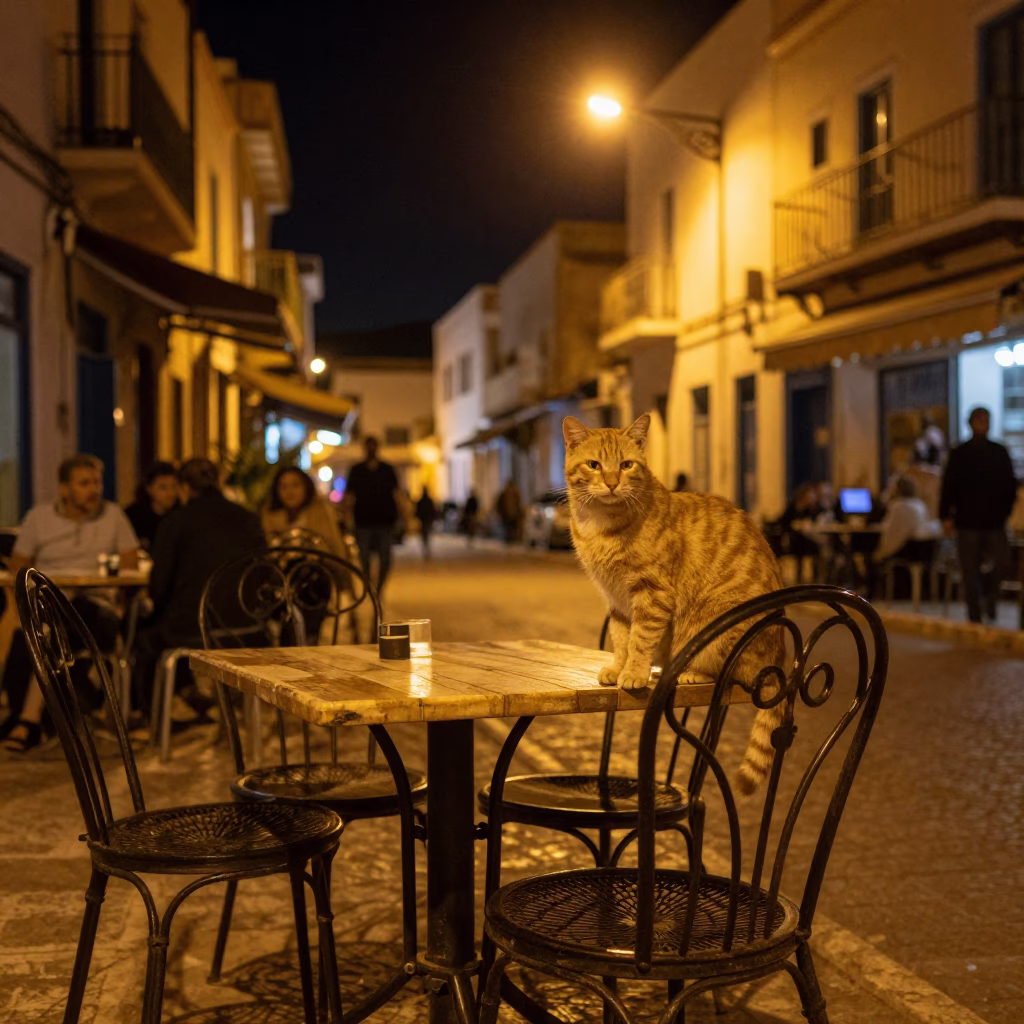 Cat after dark in Tunis in in Tunis, Tunisia