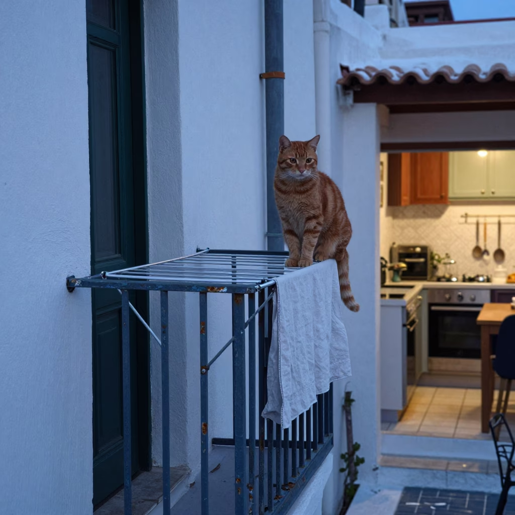 Cat at Blue Hour in in Athens, Greece