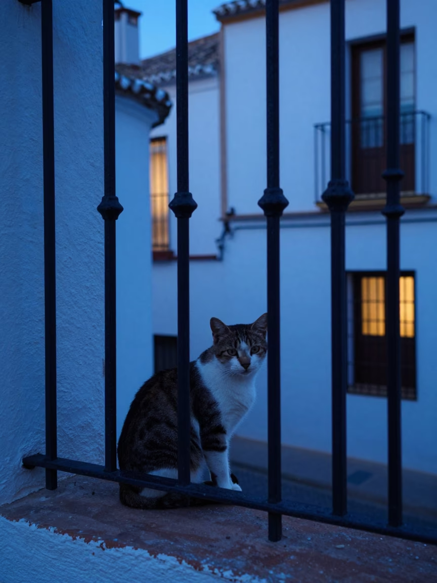 Cat at Blue Hour in in Granada, Spain