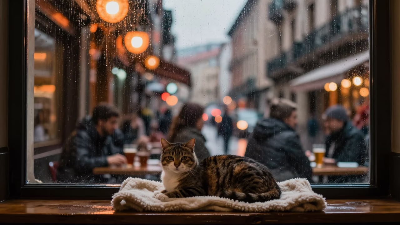 Cat at Dusk Light in Bilbao in in Bilbao, Spain