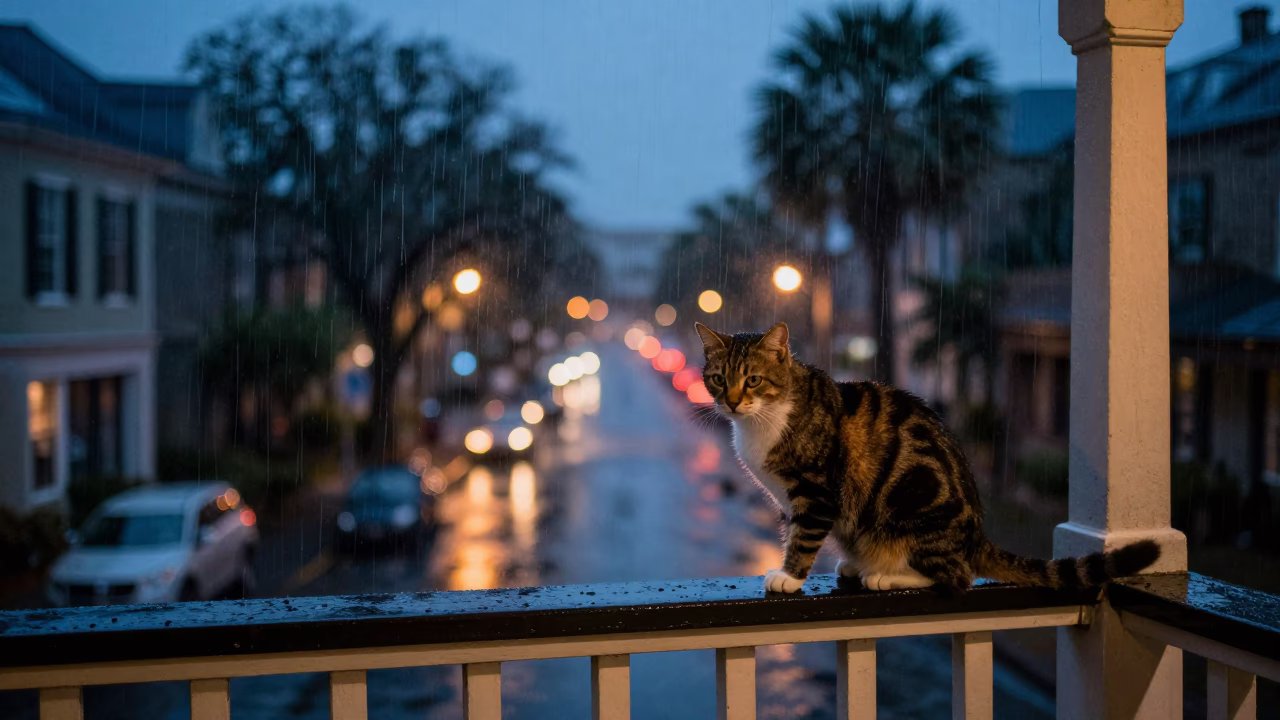 Cat at Dusk Light in in Charleston, South Carolina, United States